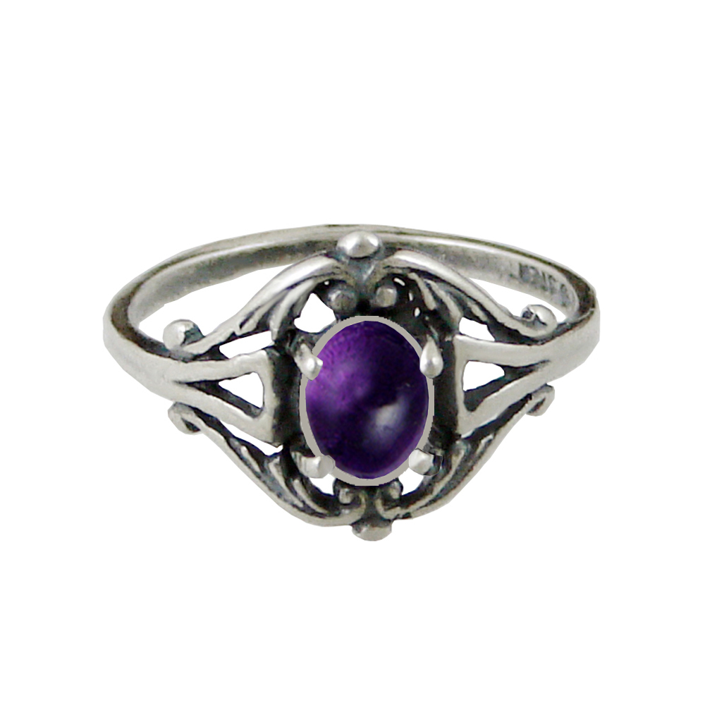 Sterling Silver Filigree Ring With Amethyst Size 8